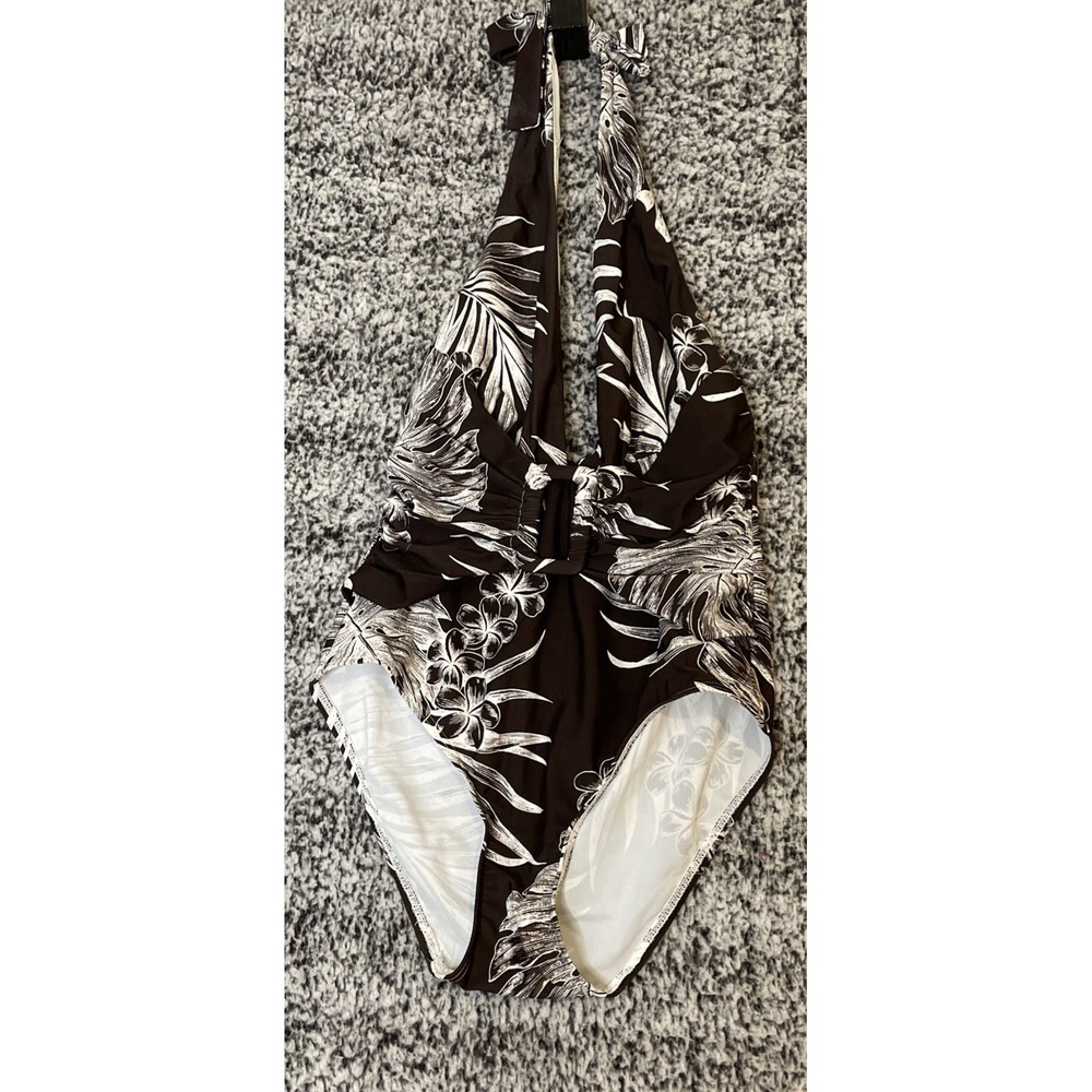 Tommy Bahama Womens 8 One Piece Swimsuit Brown Tropical Resort Floral Halter